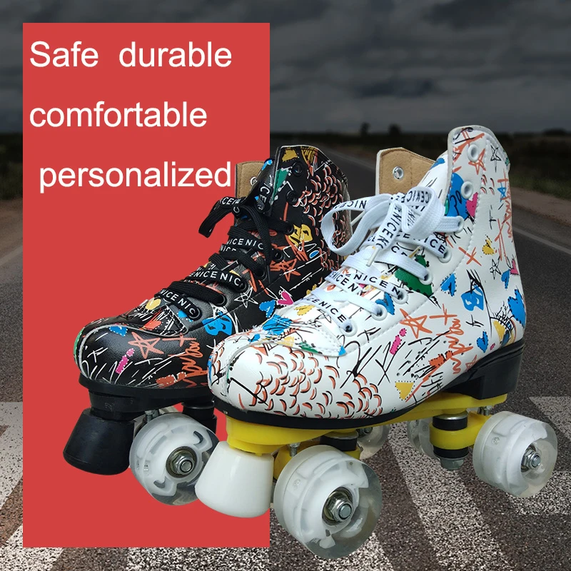 Детские двухрядные фигурные роликовые коньки для взрослых граффити две линии