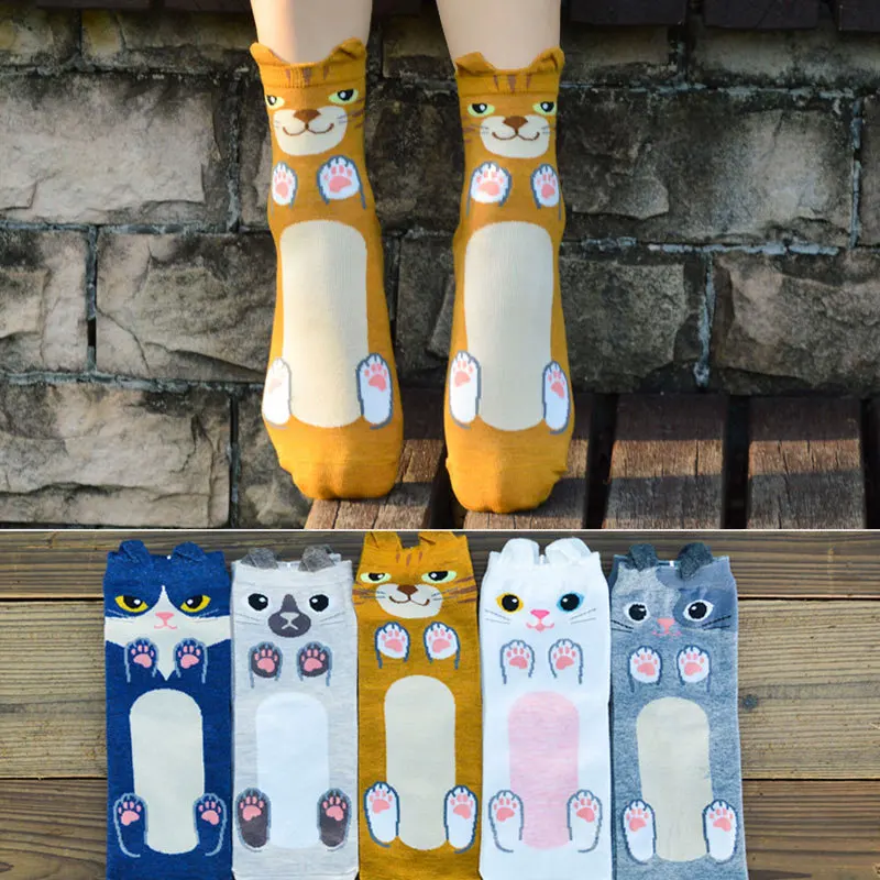 Женские милые Носки с рисунком кота женские носки хлопковые 3D принтом Kawaii для