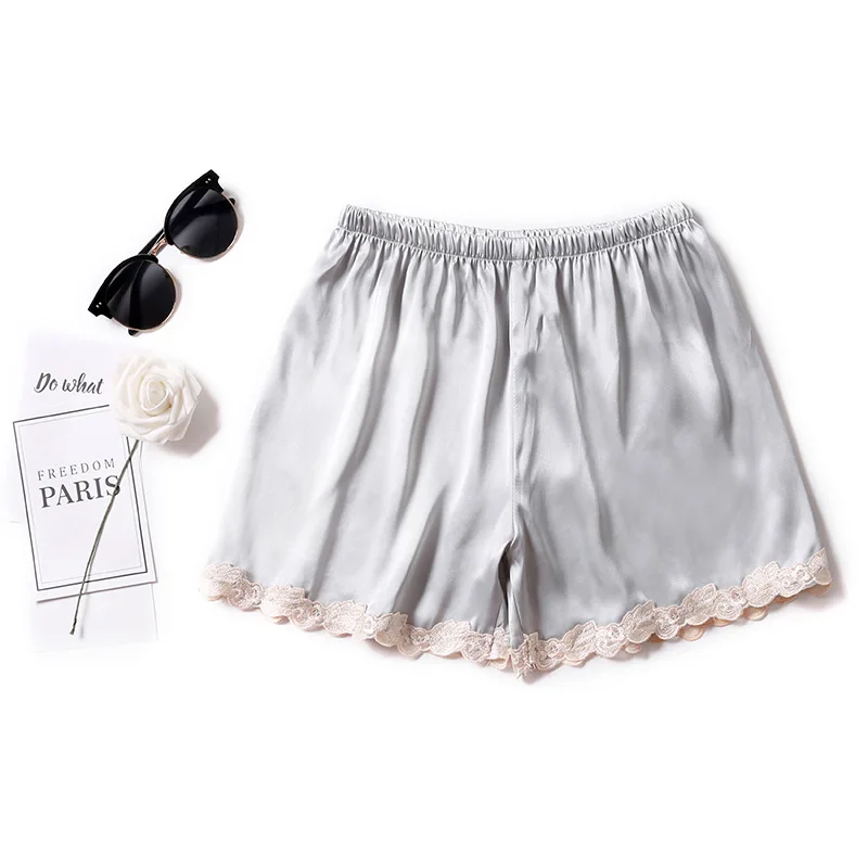 

2021 Women Lace Silk Satin Elastic Waist Cute Home Sleep Tracksuit Sleep Bottom Short Pants Pajama Nightwear Shorts Lounge Wear