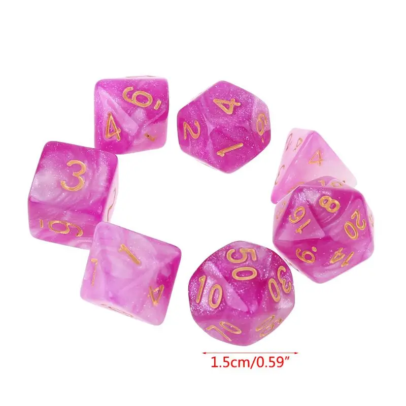 

7pcs/set Dichromatic D4 D6 D8 D10 D12 D20 Polyhedral Dices Numbers Dials Desktop Table Board Game