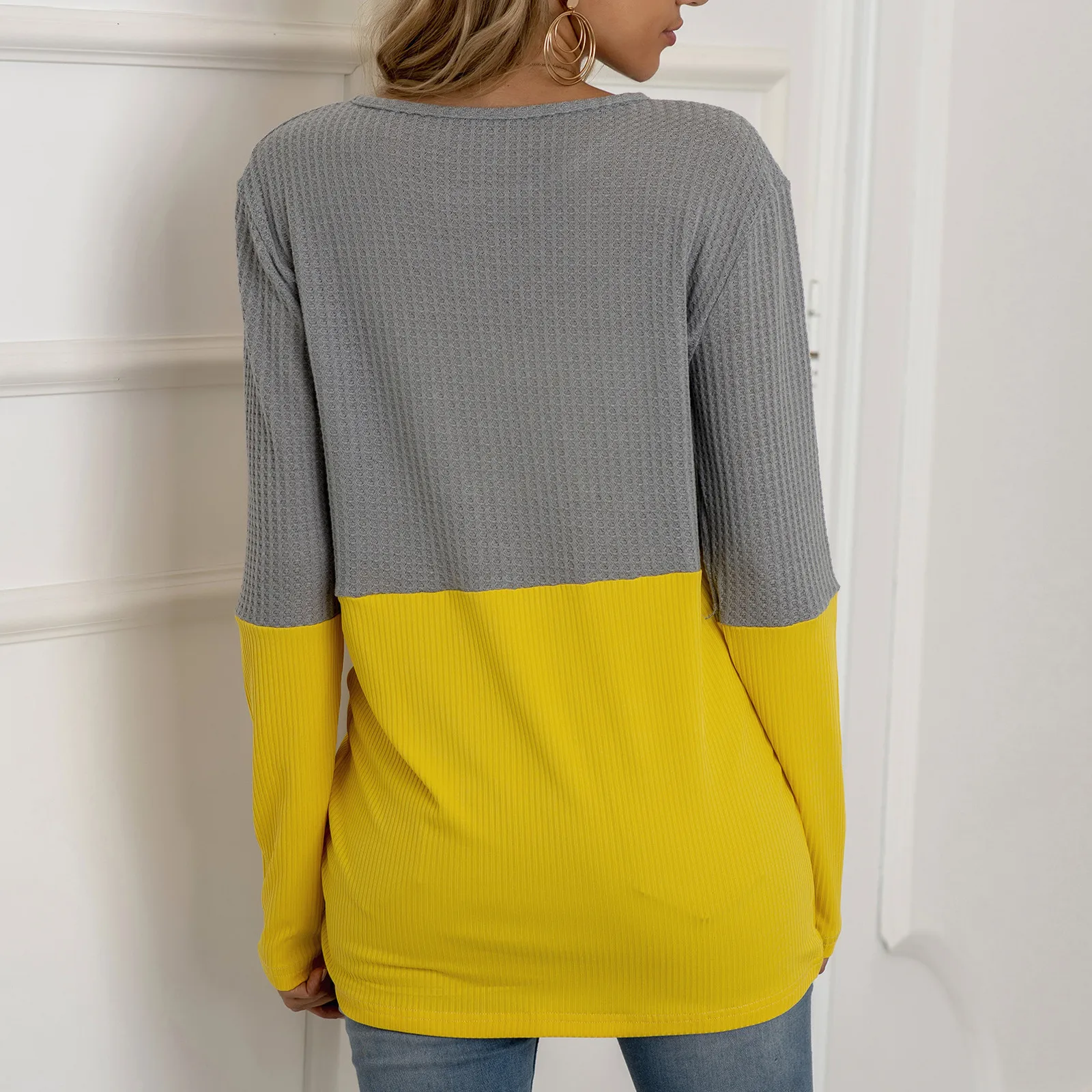 

Women Pullover Splicing Sweaters Women Fashion Long Sleeves O-neck Loose Casual Oversized Knitted Sweater Tops Pullover Femme