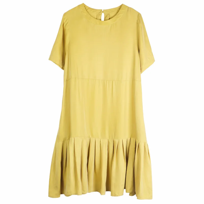

Big Size Women Dress Summer 2021 New Casual Ruffle Patchwork A-line Dress Short Sleeve Loose Midi Length Party Dresses for Woman