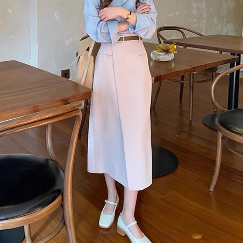 Женские 2021 юбки женские однотонные средней длины с высокой талией элегантные