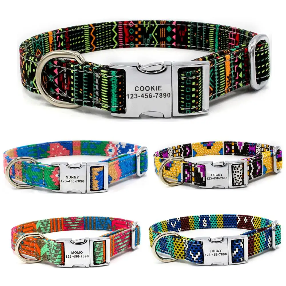 Ошейник для собак на заказ в богемном стиле парусиновая бирка с именем щенка и