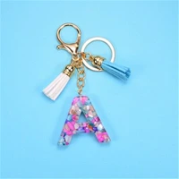 colorful 26 english letter initial resin tassel letter keychain for handbag car keyring accessories for women wholesale trend