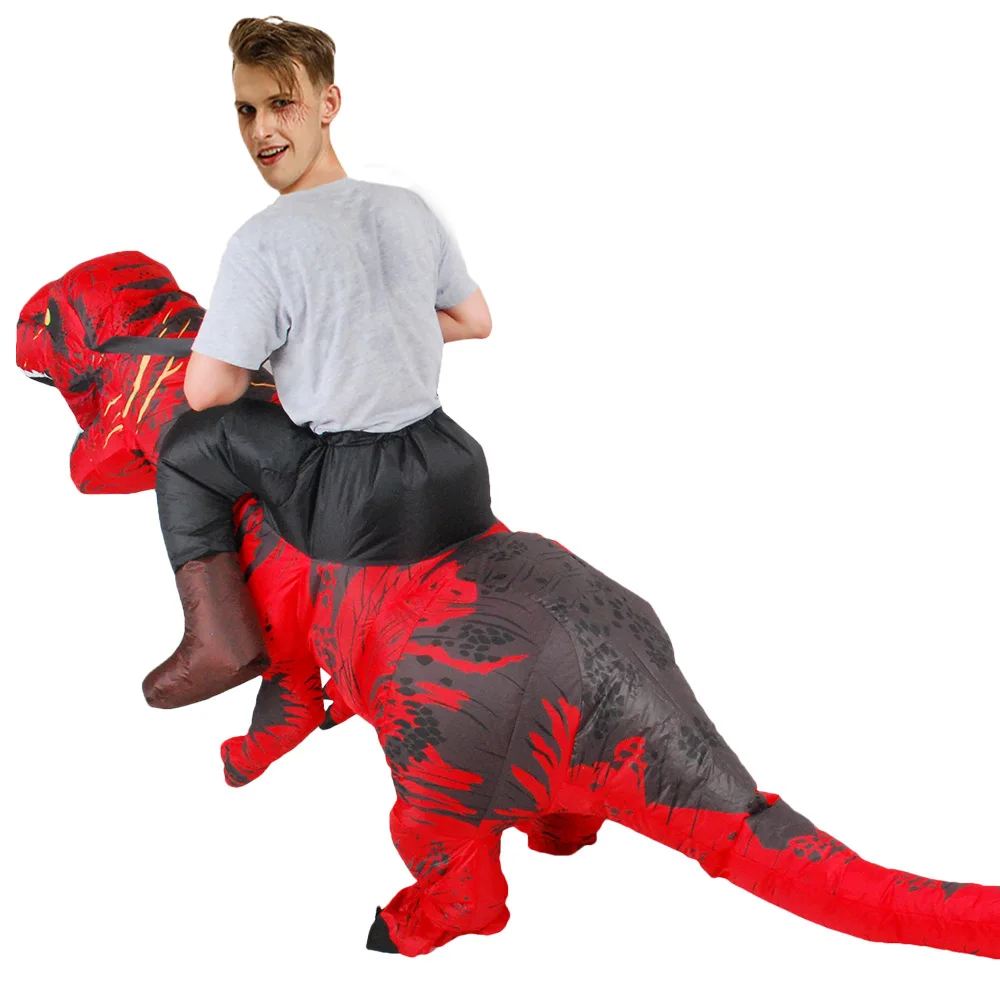 Красная езда на T REX надувной костюм динозавра для Хэллоуина взрослое