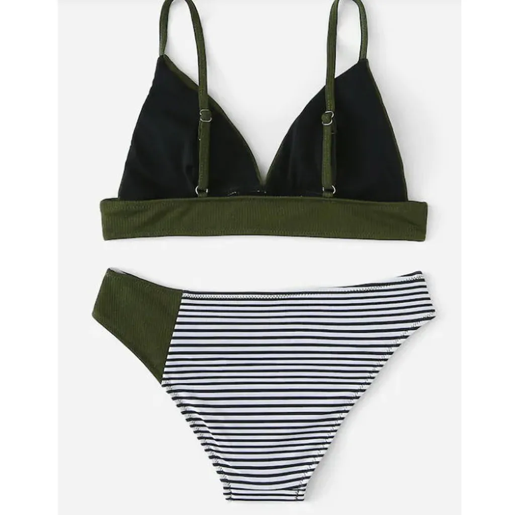 Sling Backless Women's Swimming Suit Splice Striped Print Two Piece Swimsuit Pushups Swimwear Beachwear Aesthetic style |