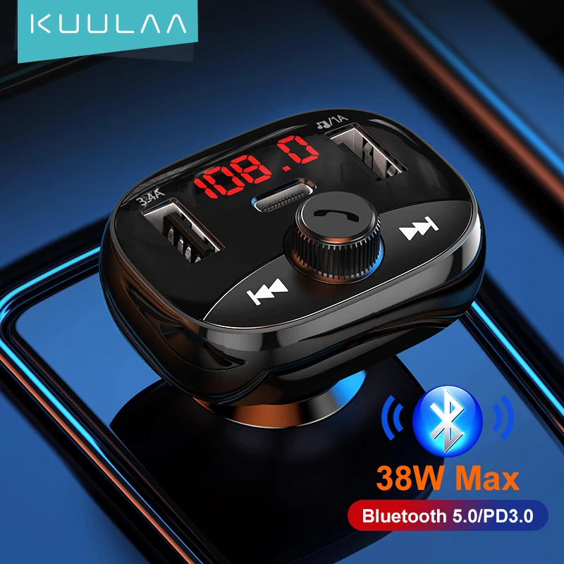 

KUULAA 38W Car Charger FM Transmitter Bluetooth Car Audio MP3 Player TF Card Car Kit QC PD USB Car Fast Charger For iPhone 13 12