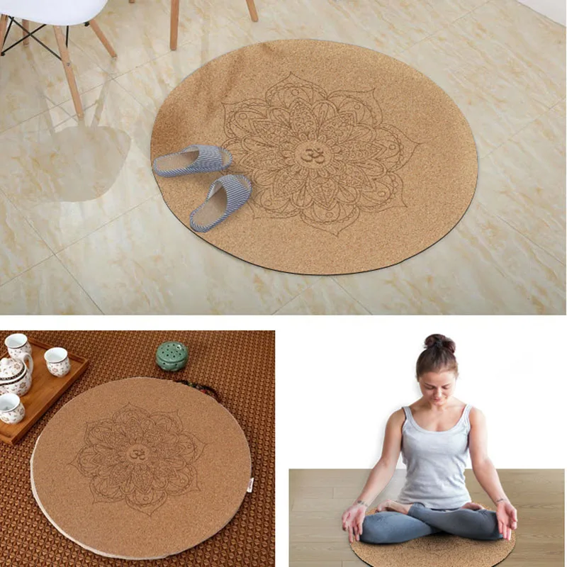 Коврик для йоги маленькая круглая пробка из резины 60x60cmx3mm Нескользящая подушка