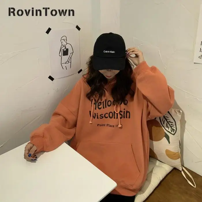 Spring&ampautumn Kpop Oversize Orange Gray Loose Fit Women Hoodie Long Sleeve Casual Style Joint Free Shipping 2020 | Женская одежда
