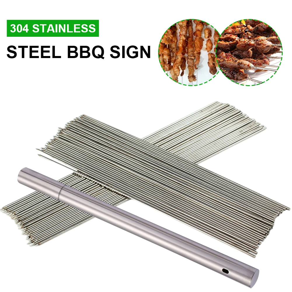 

100Pcs Barbecue Skewers Reusable Stainless Steel Kabob Skewers With Storage Tube Metal Needle Sticks For Grilling BBQ Picnic