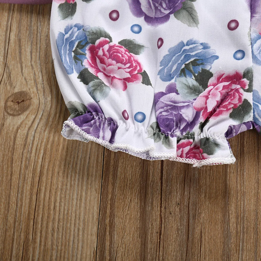 2021 new baby girl Solid Color Tops Clothing Newborn Kids Baby Girls Outfits Clothes Romper Bodysuit+Flower Printed Shorts Set | Мать и