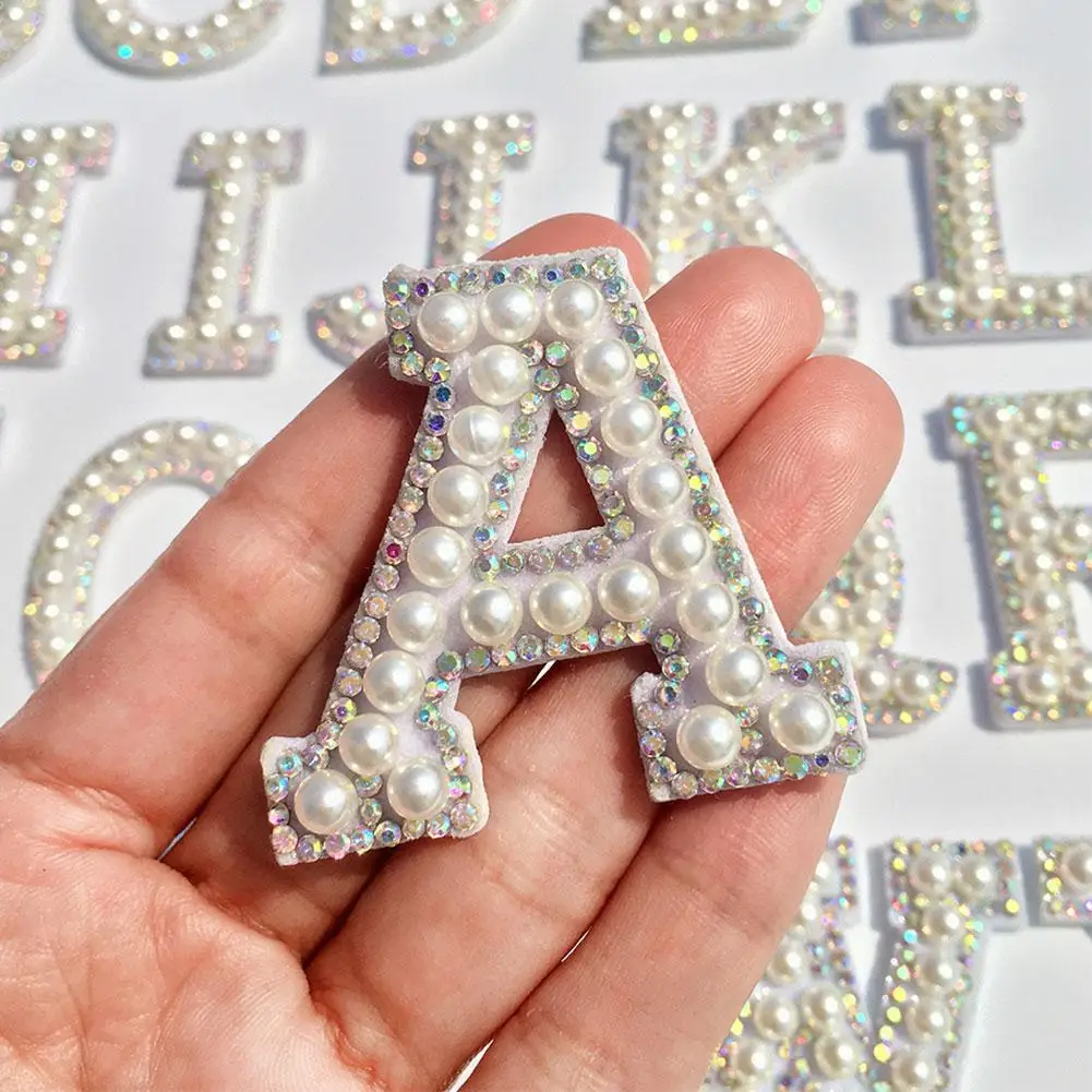 1pc White Pearl Letter Cloth Stickers Rhinestone Sparkle A-Z Alphabet Embroidery Sticker Handmade Patches On Clothes Supplies | Дом и сад