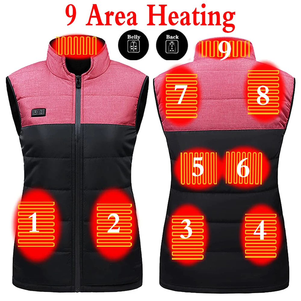 

9 Places Heated Vest Men Women Winter Usb Heated Jacket Heating Vest Thermal Clothing Hunting Vest chaqueta chaleco 발열조끼 열선조끼