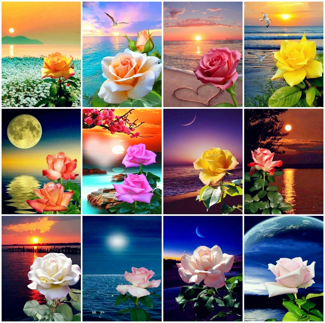 

Картина AZQSD по номерам, цветы, розы, закат на холсте, без рамки, Искусственный ландшафт, ручная роспись, Настенный декор, подарок