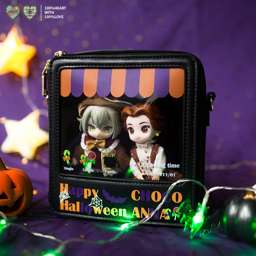 

Fashion Halloween Candy Shop Transparent Ita Bag OB11 Bjd Doll Lolita Girl Kawaii Storage Box Black PU Itabag Shoulder Bag