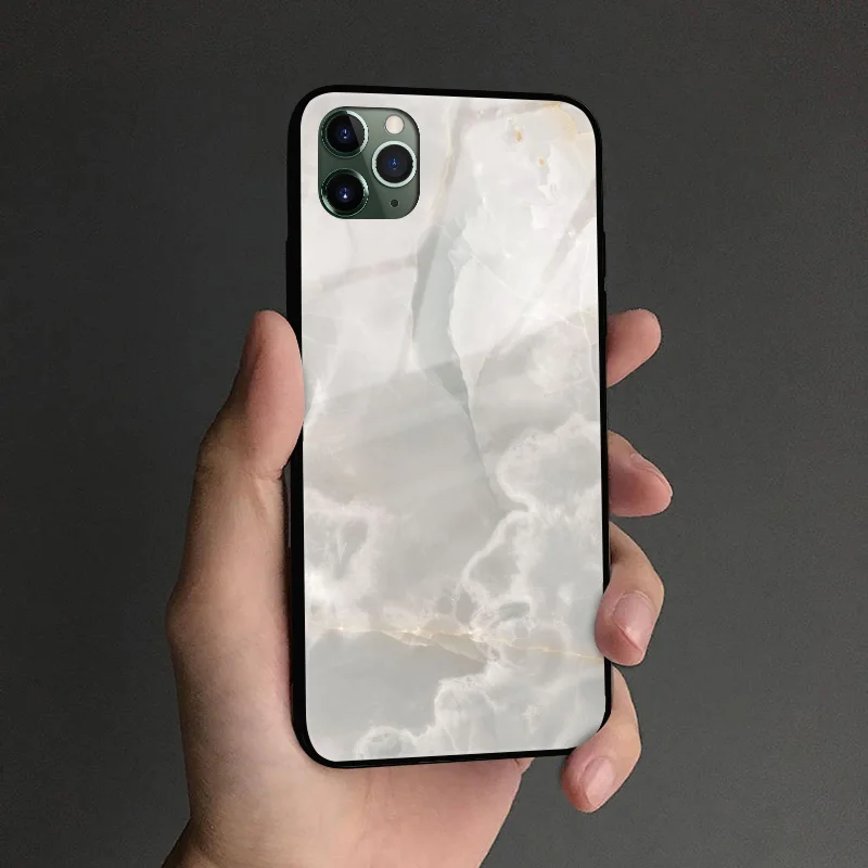 Натуральный керамический гранит мрамор coque закаленное стекло Мягкий силиконовый чехол для телефона оболочка для iPhone 6 6s 7 8 Plus X XR XS 11 Pro MAX - Цвет: TGLASS 35