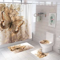 butterfly flower bathroom set with shower curtain and rugs waterproof non slip toilet seat cover bath mats carpet