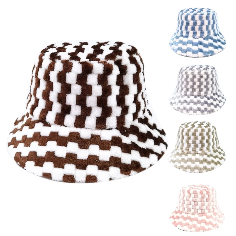 

Bucket Hats Outdoors Protection Fisherman Fuzzy for Men Women with Plaid Pattern in Freezy Winter Autumn Windproof