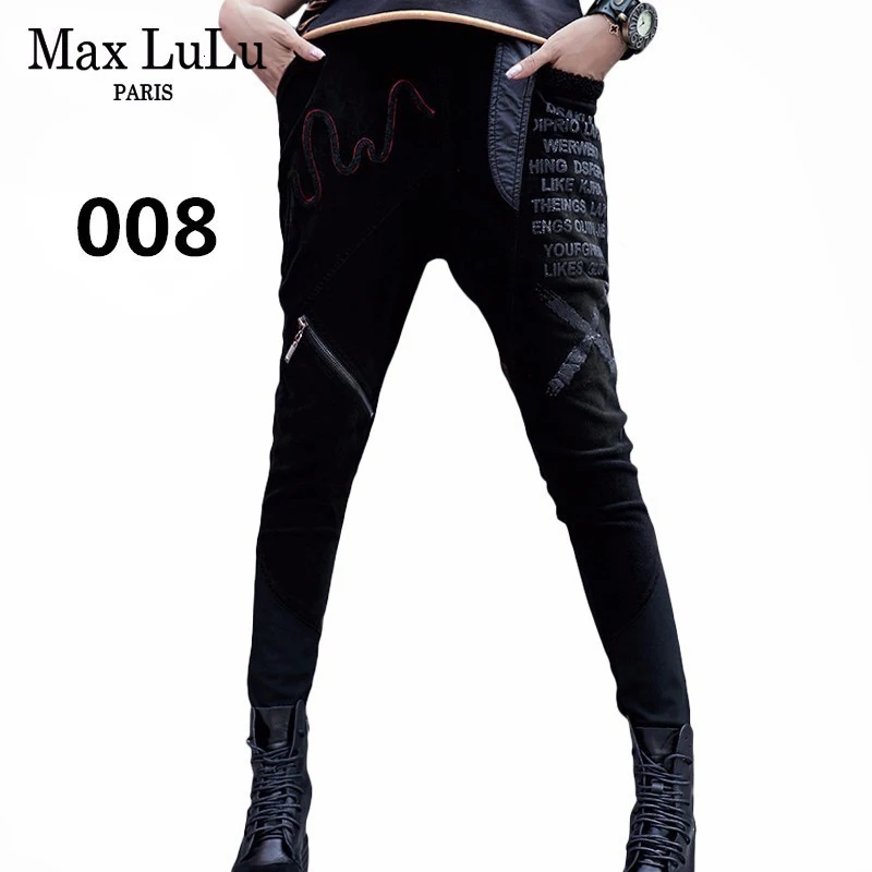 Max LuLu Роскошные корейские стильные женские винтажные панк уличные женские рваные джинсы черные брюки женские джинсовые брюки размера плюс