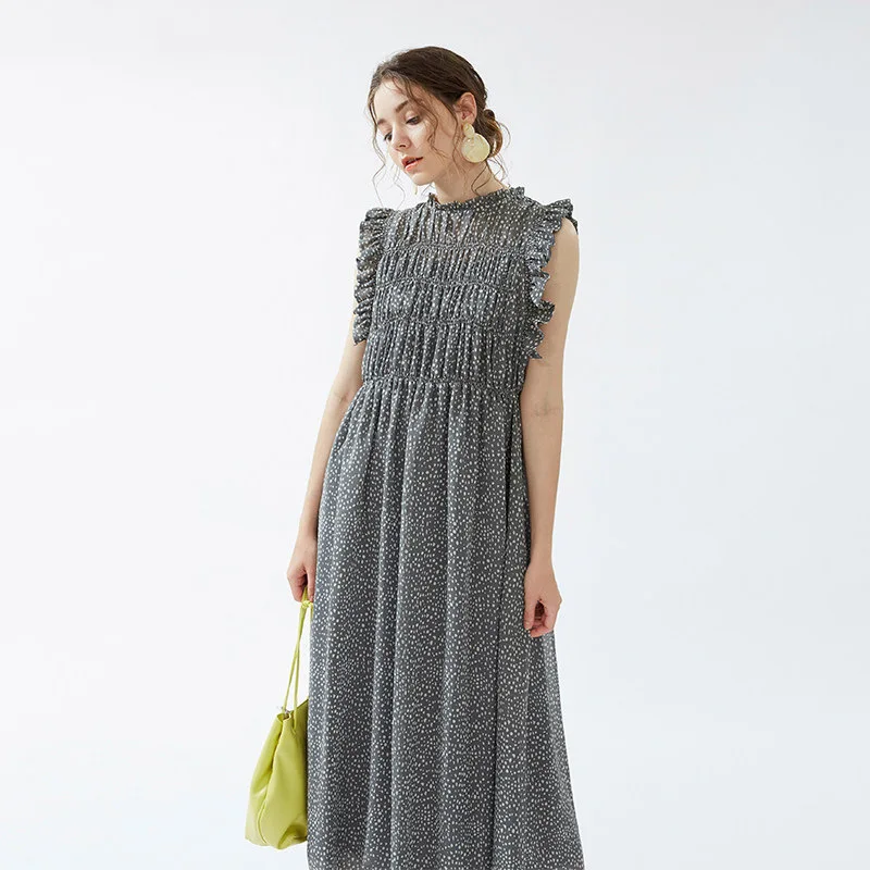 Новинка шифоновое платье из двух частей WZFS2064 S в французском стиле без рукавов с