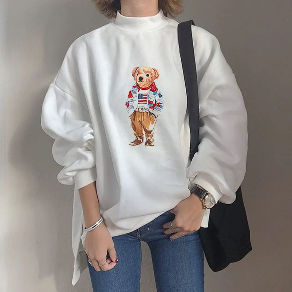 

Lazy Style Sweater Women's Fall 2021 New Fashion Bear Print Casual Loose Round Neck Pullover Top Wn*