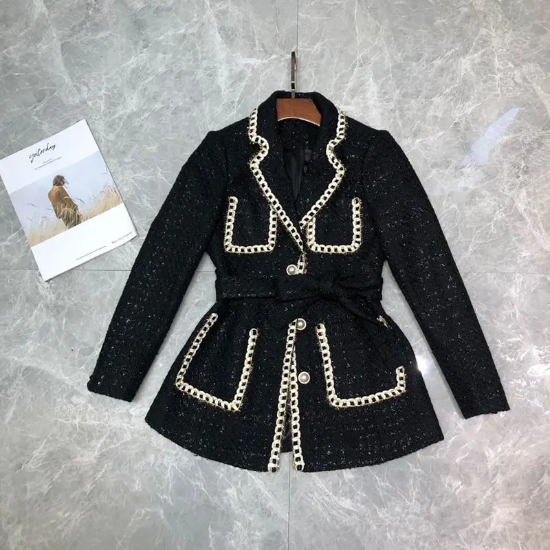 

Autumn 2021 Spring Fashion Women Woolen Black Slim Jacket Coat Ladies Casual Outerwear 2 Color Mof
