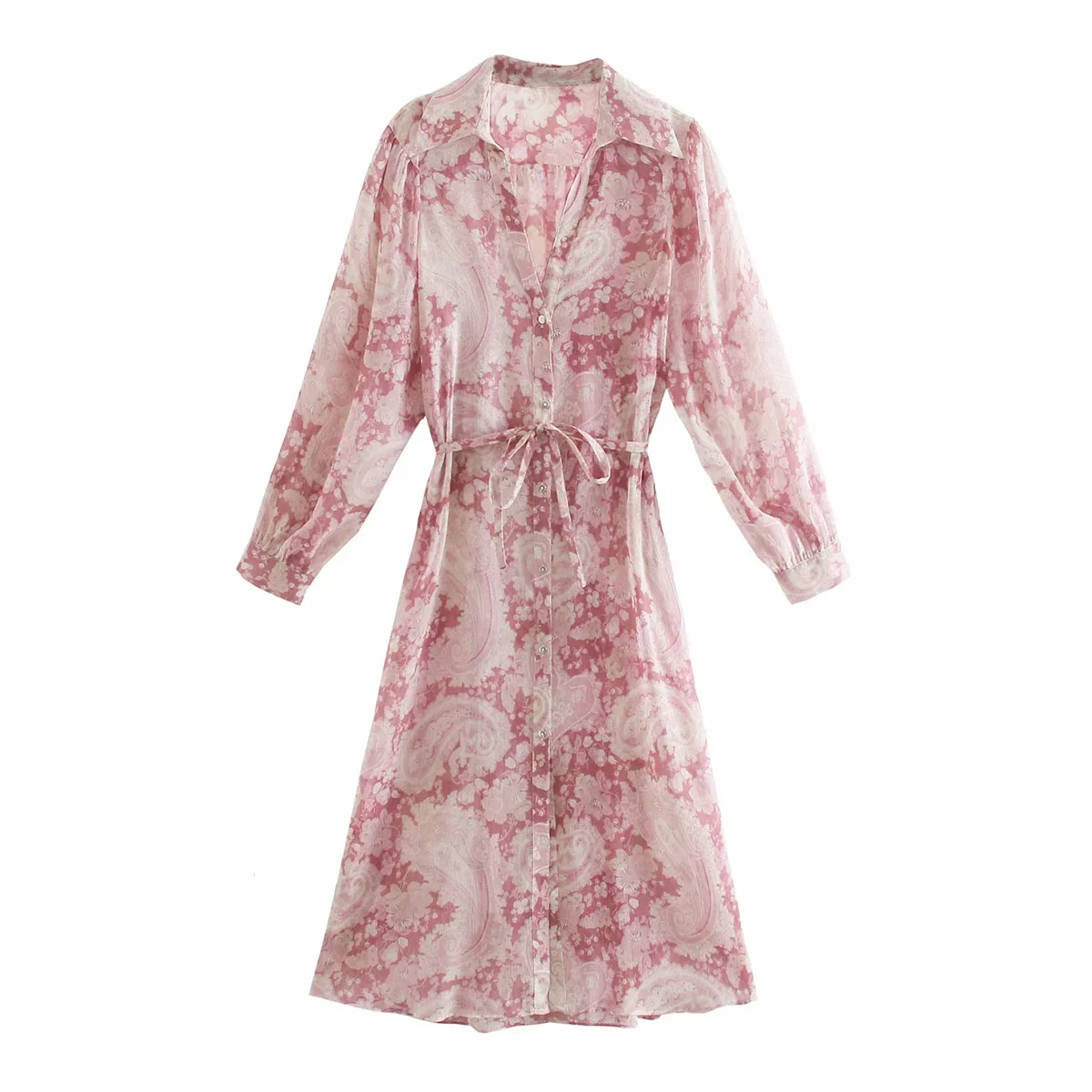 

Vintage Shirt Collar Long Sleeve Midi Floral Dresses DLQZ519