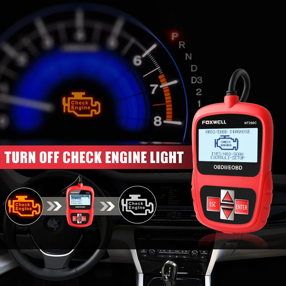 FOXWELL NT200C OBD2 OBDII Автомобильный сканер считыватель кодов двигателя Датчик