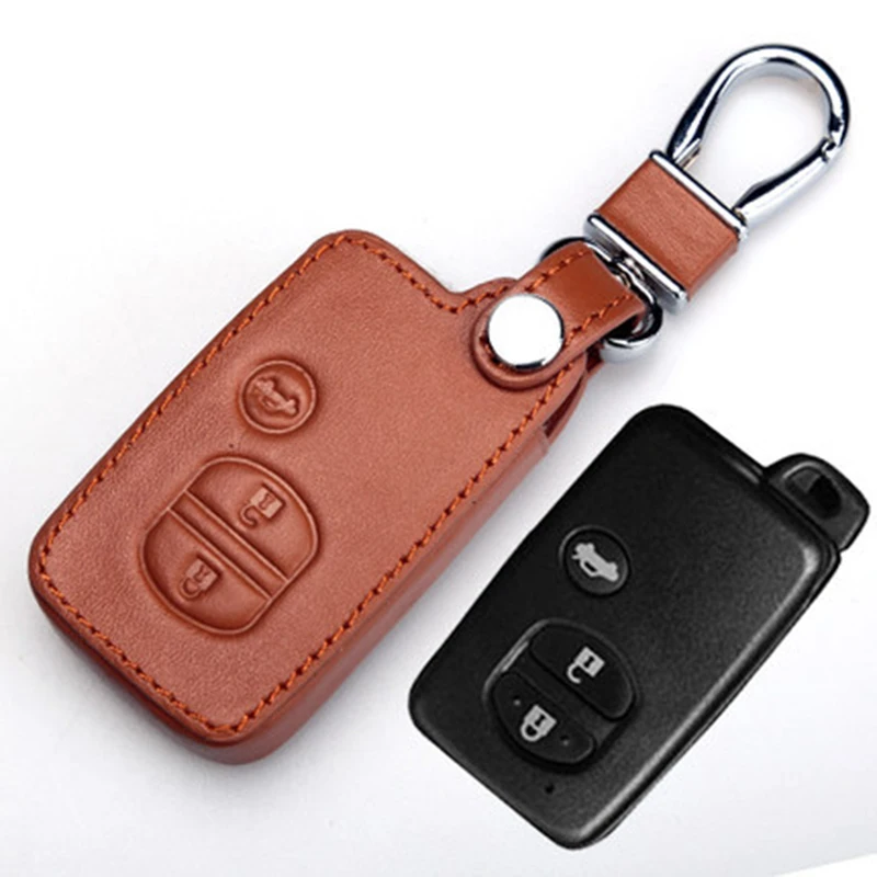 Кожаный чехол для автомобильного ключа Toyota Camry Highlander Prado Crown Land Cruiser Prius vitz 3 кнопки