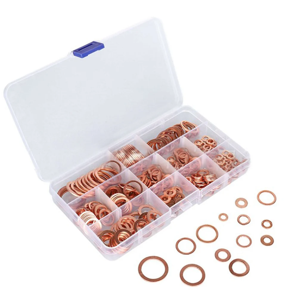 

280PCS Box M5-M20 O-ring Copper Gasket Flat Washer Oil Blocking Tool Hardware Accessories Kit Suitable For All Types Of Engines