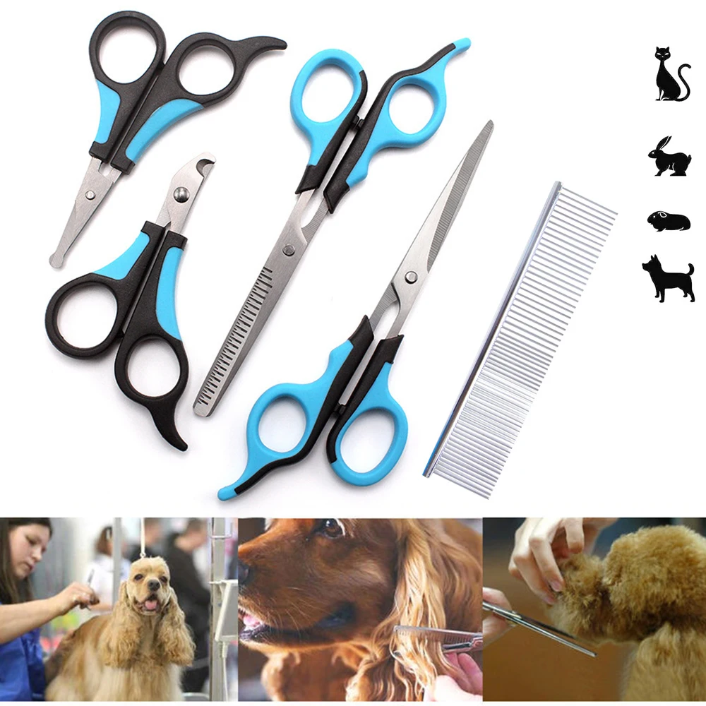 

5pcs Pet Dogs Grooming Scissors Set Stainless Steel Cat Hair Thinning Shear Sharp Edge Dog Cutter Animal Barber Cutting Tool