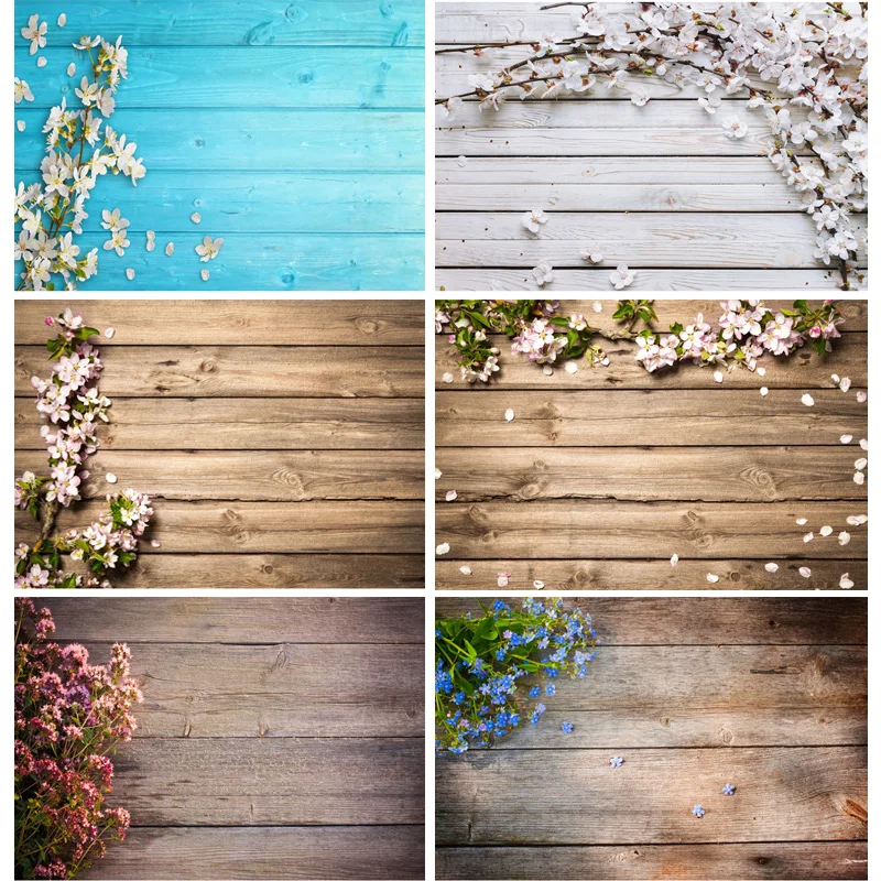 

Vinyl Custom Photography Backdrops Prop Flower and wood planks Theme Photography Background LCJD-165