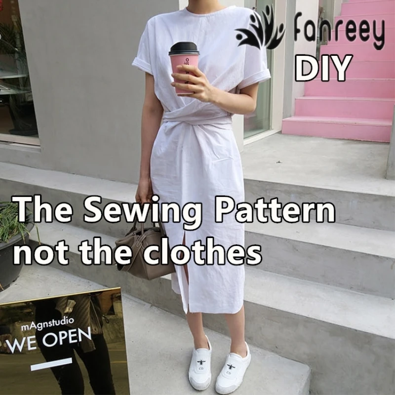 

Sewing Patterns of Ladies' Short-sleeved Slit Dress Sewing Pattern Template Cutting drawing Clothing DIY WW-W999