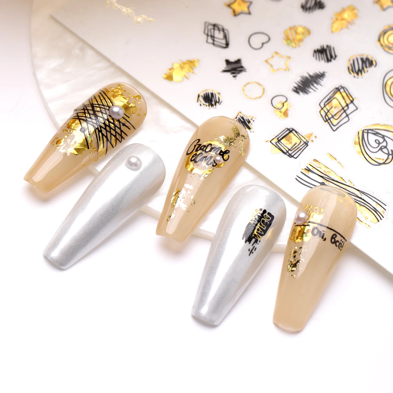 

1Pcs Nail Art Gold Autumn Fallen Leaves Black Laser Sticker Summer Coconut Tree Leaf Transfer Sticker DIY Manicure Decoration