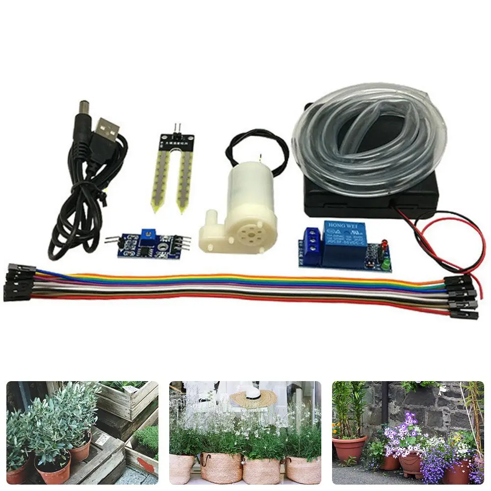 

DIY Automatic Micro Home Drip Irrigation Watering System Soil Moisture Sensor Pump Module Kit for Garden Bonsai Indoor Use