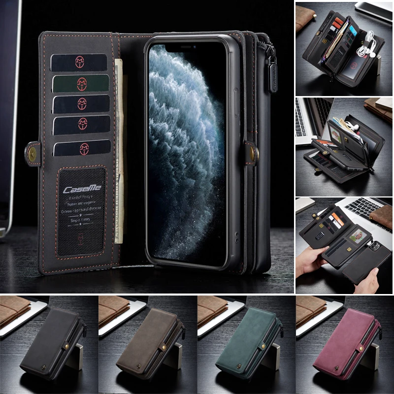 Кожаный чехол кошелек для iPhone 12 11 Pro XS Max XR X SE 2020 8 7 Plus бумажник Samsung S20 FE Note Ultra 20 A51 A71