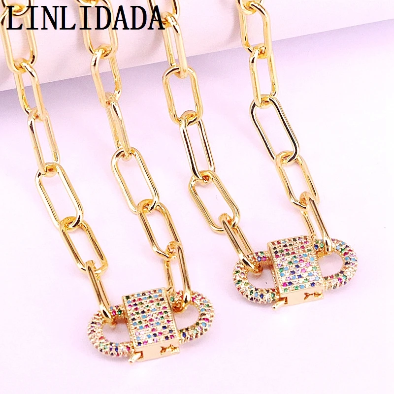 3 шт. металлическая овальная застежка с фианитом ожерелье подвеской золотого