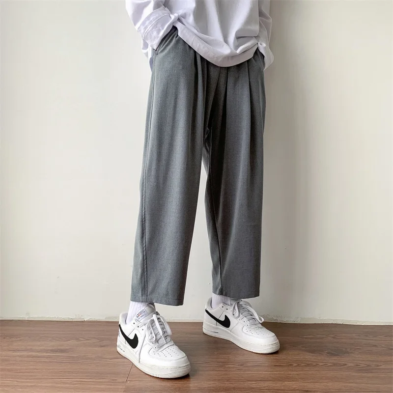 

2020 Men's Loose Leisure Straigt Pants Western-style Trousers Casual Pants Business Design Cotton Formal Black/grey Suit Pants
