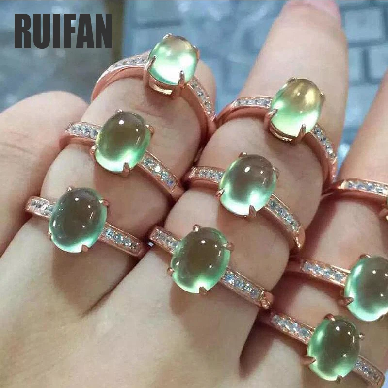 Ruifan Овальный Натуральный пренит розовое золото Цвет Серебро 925 кольца кубический