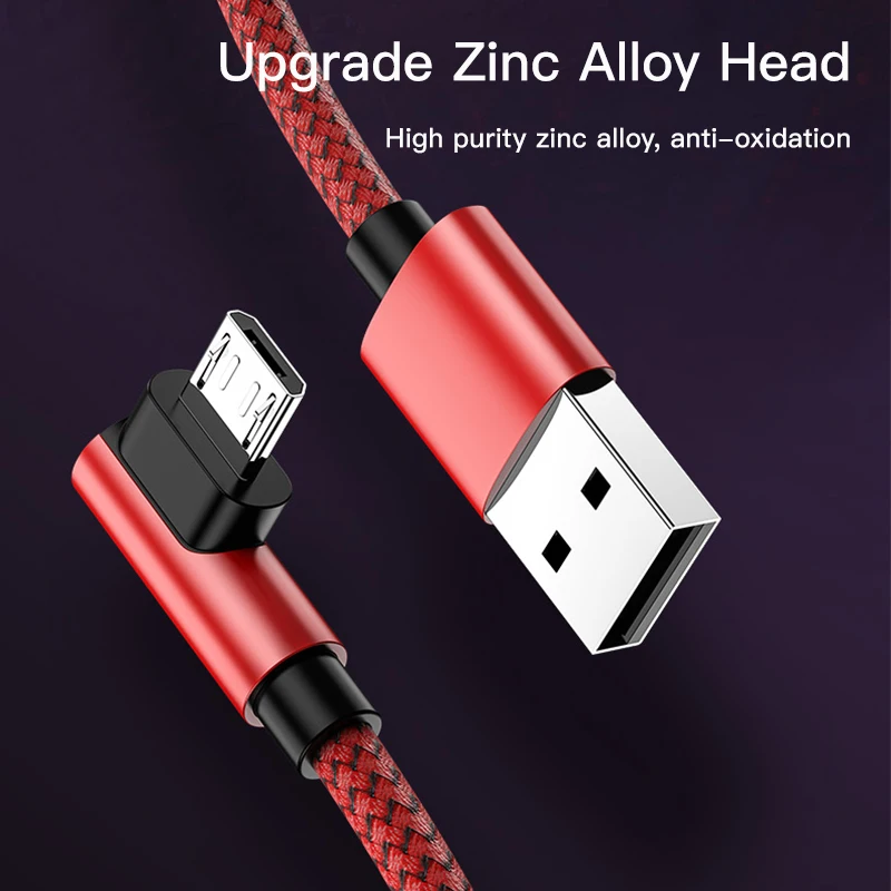 Зарядный кабель Micro USB с углом 90 градусов для Samsung 3A Huawei LG Mi Redmi Android быстрой зарядки