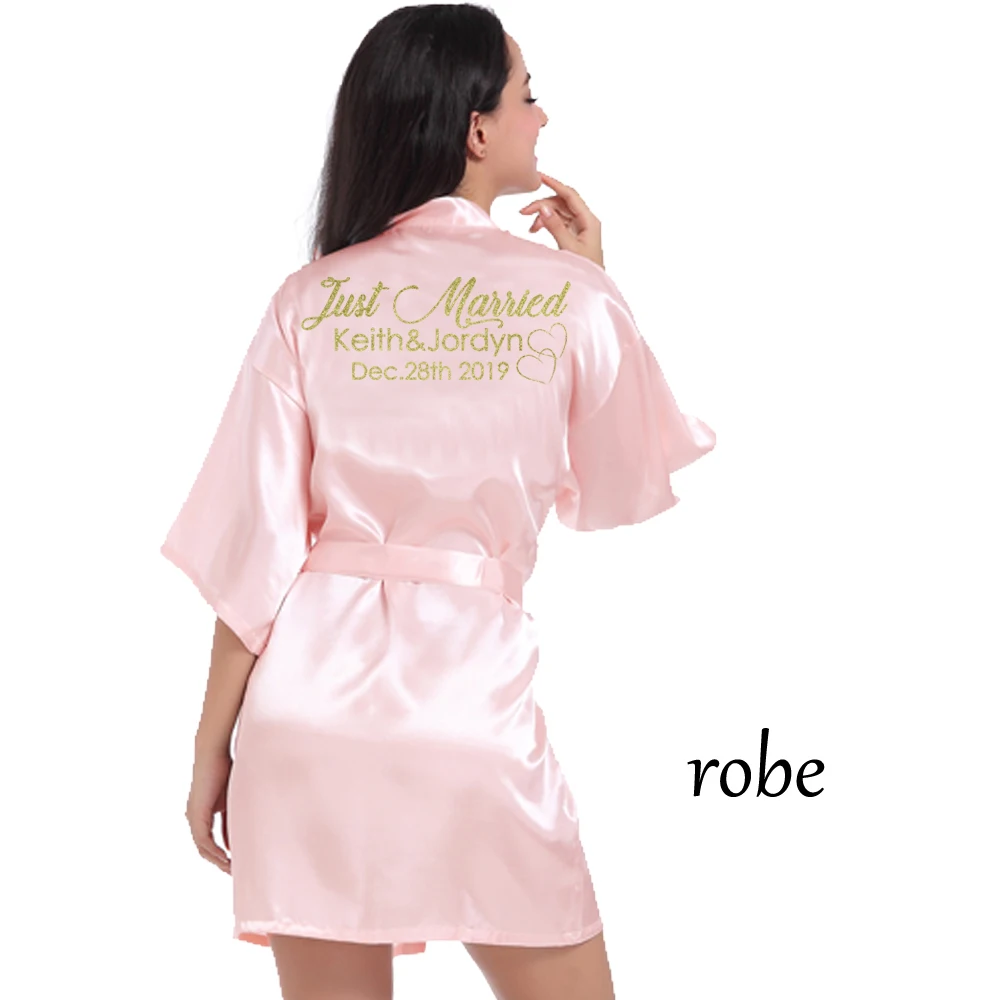 Lightpink back name Индивидуальный Логотип Weddin Дата имя искусственный шелк кимоно халат для женщин Свадебные невесты халаты девичник свадебная одежда - Цвет: Lightpink back name