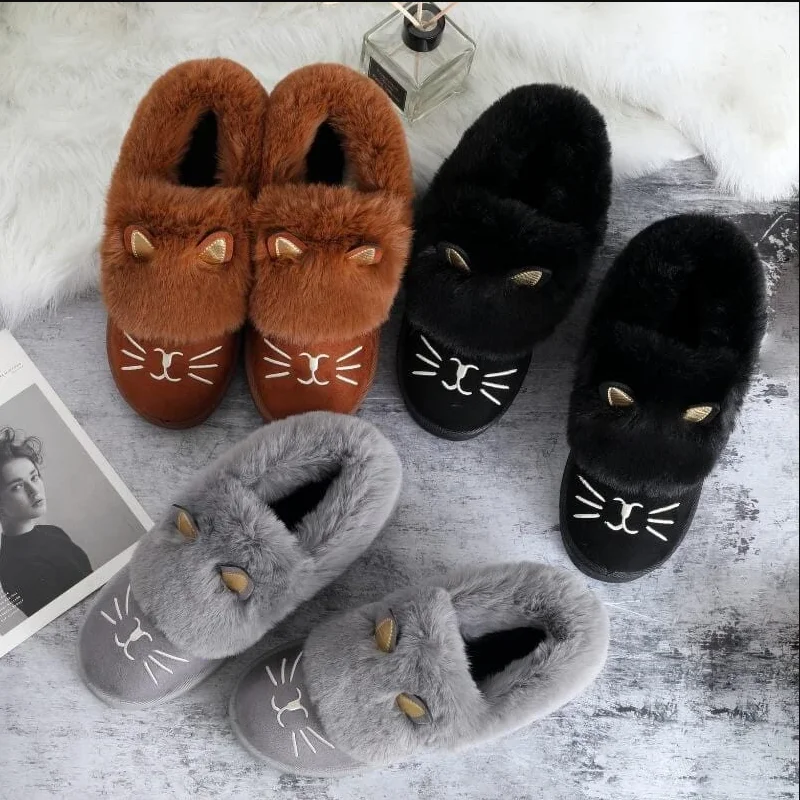 Милые ботинки женская зимняя обувь с ушками теплые пушистые зимние короткие без