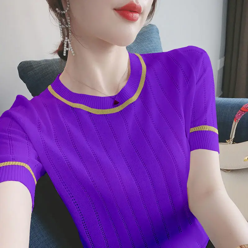 

2021 summer knitted short sleeve women's new style