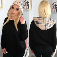 ursuper womens clothing cross border nightclub uniforms classic plaid drawstring hooded patchwork sweater top