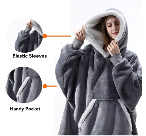 

Winter Oversized Hoodie Sweatshirt Women Blanket with Sleeves Giant TV Blanket Sherpa Fleece Hoodies Bathrobe Casaco Feminino