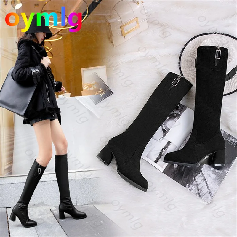 

2021 autumn winter suede high-heeled boots women's knee-high fashion net red high boots can not drop leather boots single boots