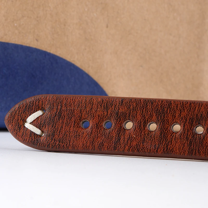 Винтажный ремешок для часов из натуральной кожи прошитый вручную