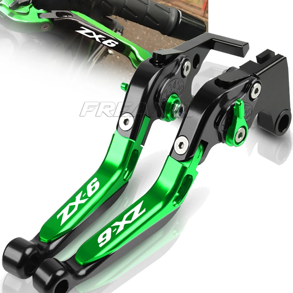 

Laser LOGO ZX-6 Aluminum Motorcycle Folding Extendable Brake Clutch Levers For Kawasaki Ninja ZX-6 1990-1999 1998 1997 1996 1995
