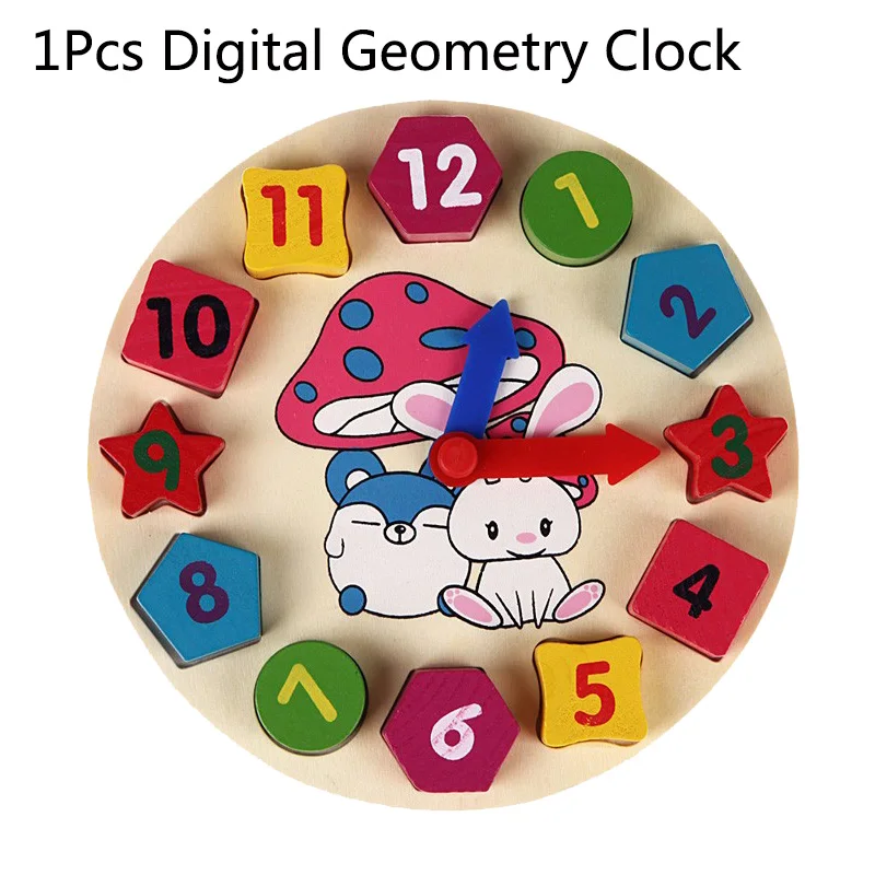 1clock Мультяшные цифровые геометрические часы головоломки деревянные детские раннего образования развивающие игрушки в виде мини-динозавра яйцо LXX - Цвет: 1clock